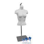 Hard Plastic Female Fullround Torso, White, w/ Hanging Loop and accompanying stand